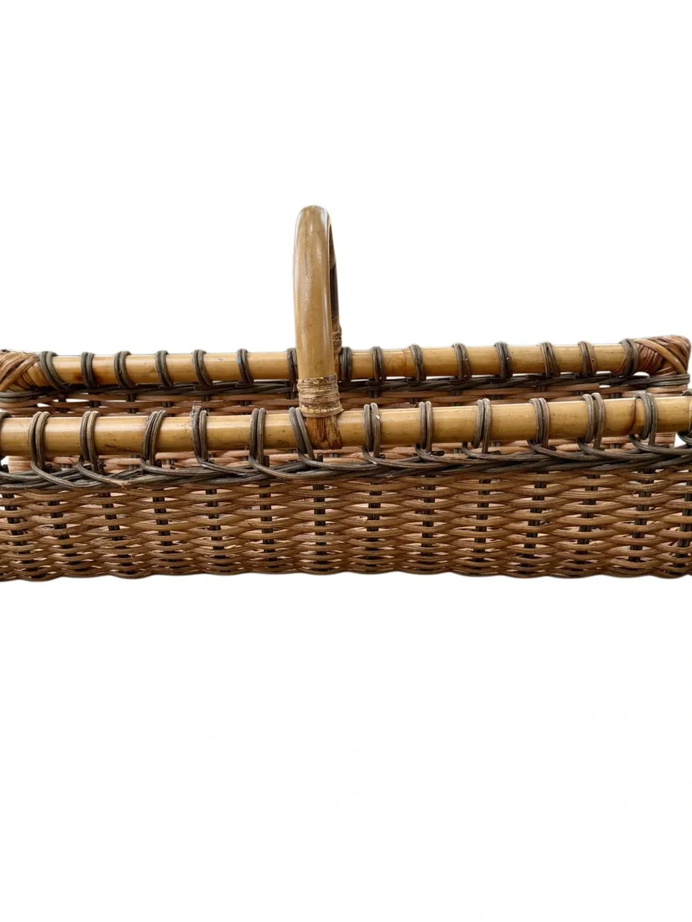 Vintage Large Wicker Flower Gathering Basket with Natural Bamboo Handle 9x12x24